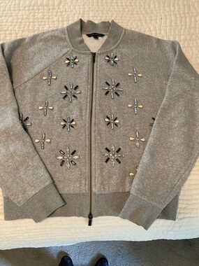 Banana Republic Light Gray Embellished Zip-Up Sweatshirt